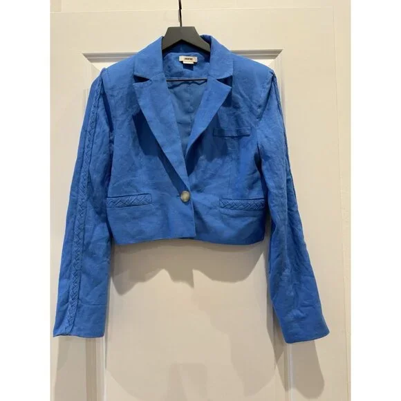 Jason Wu Blazer Cropped Shoulder Pads Linen Cobalt Blue Braided Sm Jacket - Picture 8 of 11